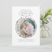 Zilveren Ring Modern en Elegant Save the Date Foto (Staand voorkant)