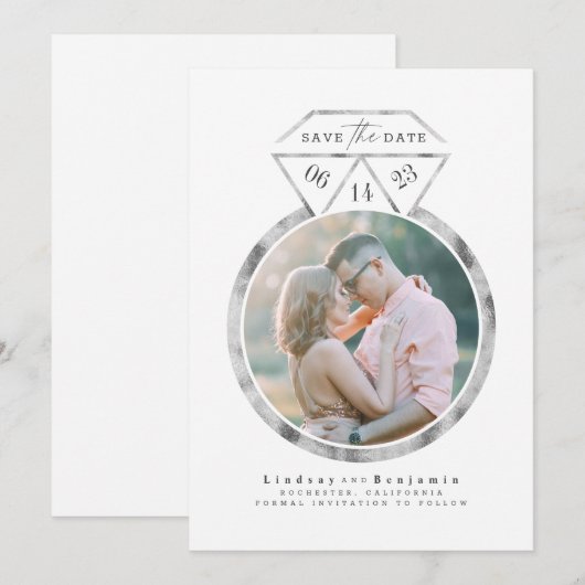 Zilveren Ring Modern en Elegant Save the Date Foto (Voorkant / Achterkant)