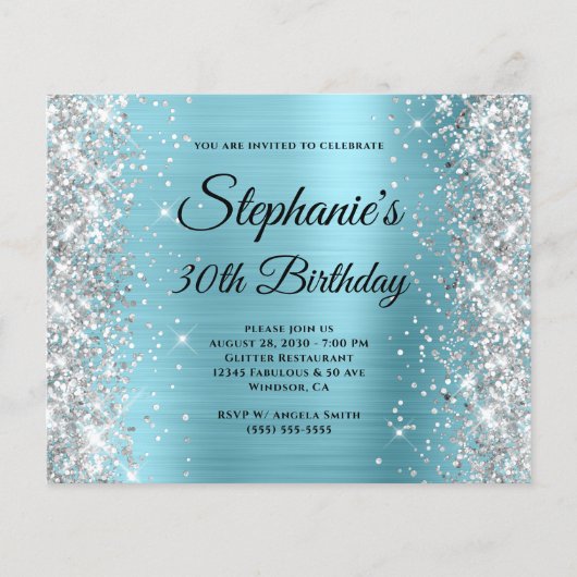 Zilveren Robijn Ei Blauw Glam Monogram 30e Verjaar Flyer (Voorkant)