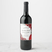 Zilveren Rode Bloemen Quinceañera 16e Verjaardag Wijn Etiket (Voorkant)