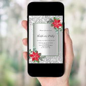 Zilveren rode bloemendecor Kerstfeest Kaart