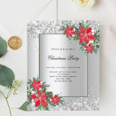 Zilveren rode bloemendecor Kerstfeest uitnodiging