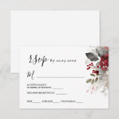 Zilveren Rode Kerst Winter Bloemen Huwelijk RSVP Kaartje (Voorkant / Achterkant)