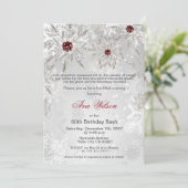 Zilveren Rode Sneeuwvlokken Winter 60ste Verjaarda Kaart (Staand voorkant)