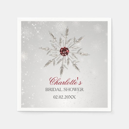 Zilveren Rode Sneeuwvlokken Winter Bruidsfeest Servet (Voorkant)