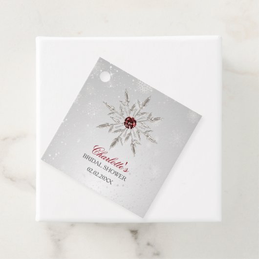 Zilveren Rode Sneeuwvlokken Winter Bruiloft Feest Bedankjes Labels (In situ)