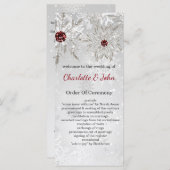 Zilveren rode sneeuwvlokken winter bruiloft progra programmakaart (Voorkant / Achterkant)