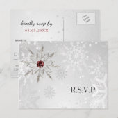 Zilveren rode sneeuwvlokken winter bruiloft RSVP Uitnodiging Briefkaart (Voorkant / Achterkant)
