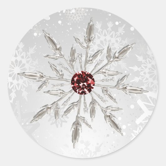 Zilveren rode sneeuwvlokken winterbruiloft sticker (Voorkant)
