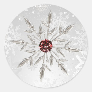 Zilveren rode sneeuwvlokken winterbruiloft sticker