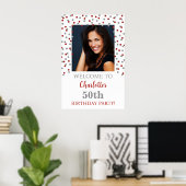 Zilveren Rode Verjaardagsfeestje Custom 20x30 Foto Poster (Thuiskantoor)