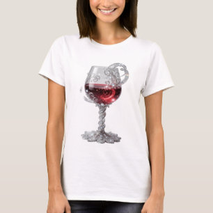 Zilveren 'RODE WIJN GLAS' grafische T-shirt met ee