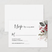 Zilveren Rode Winter Kerst Bloemen Huwelijk RSVP Kaartje (Voorkant / Achterkant)