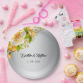 Zilveren Romance Golden Rozen Bruiloft Papieren Bordje (Feest)