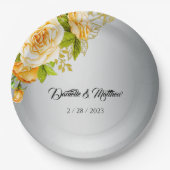 Zilveren Romance Golden Rozen Bruiloft Papieren Bordje (Voorkant)