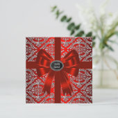 Zilveren Rood Damast Bedrijfs Kerstfeest Kaart (Staand voorkant)