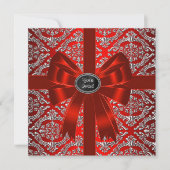 Zilveren Rood Damast Bedrijfs Kerstfeest Kaart (Voorkant)