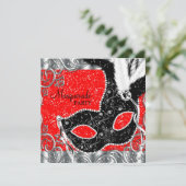 Zilveren rood en zwart masker Masquerade Party Kaart (Staand voorkant)