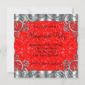 Zilveren rood en zwart masker Masquerade Party Kaart (Achterkant)