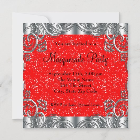 Zilveren rood en zwart masker Masquerade Party Kaart (Achterkant)