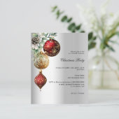 Zilveren rood gouden kerstballen Uitnodiging kerst (Staand voorkant)