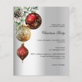Zilveren rood gouden kerstballen Uitnodiging kerst (Voorkant)