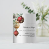 Zilveren rood gouden kerstballen Uitnodiging kerst (Staand voorkant)