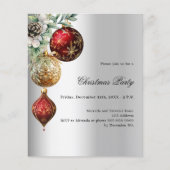 Zilveren rood gouden kerstballen Uitnodiging kerst (Voorkant)