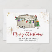Zilveren Rood Retro Vintage Camper Kerstkaart (Voorkant)