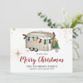 Zilveren Rood Retro Vintage Camper Kerstkaart (Staand voorkant)