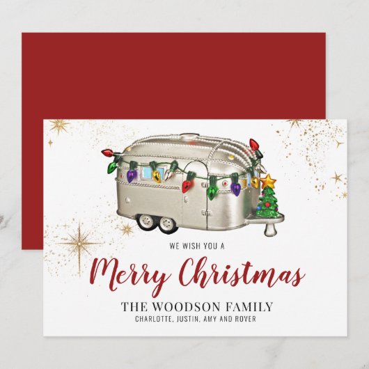 Zilveren Rood Retro Vintage Camper Kerstkaart (Voorkant / Achterkant)