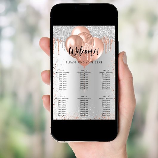 Zilveren roos gouden ballonnen zitgrafiek poster