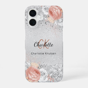 Zilveren roos gouden bloemen elegante monogram naa iPhone 16 hoesje