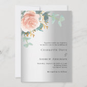 Zilveren roos gouden bloemeneucalyptus bruiloft kaart (Voorkant)