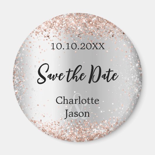 Zilveren roos gouden bruiloft Save the Date Magneet (Voorkant)