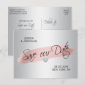 Zilveren Roos Gouden Folie Bruiloft SAVE OUR DATE Aankondigingskaart (Voorkant / Achterkant)