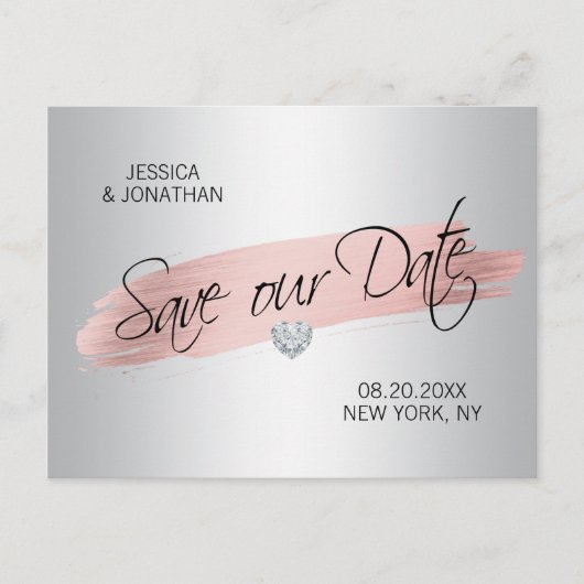 Zilveren Roos Gouden Folie Bruiloft SAVE OUR DATE Aankondigingskaart (Voorkant)