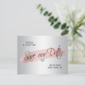 Zilveren Roos Gouden Folie Bruiloft SAVE OUR DATE Aankondigingskaart (Staand voorkant)