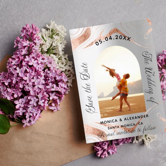 Zilveren roos gouden foto bruiloft opslaan van de  save the date