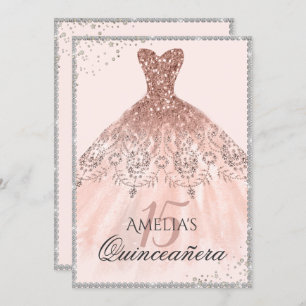 Zilveren Roos Gouden Jurk Sparkle 15e Quinceanera Kaart