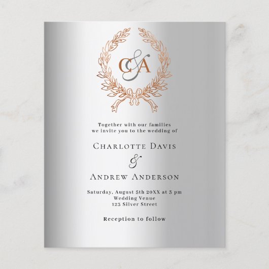 Zilveren roos gouden krans monogram budget bruilof (Voorkant)