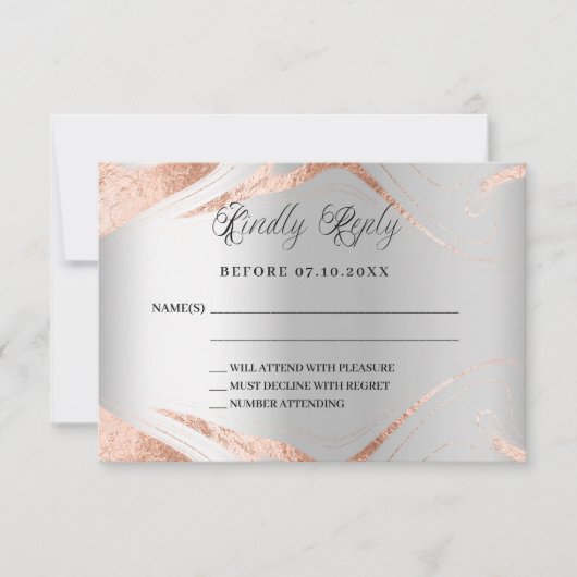 Zilveren roos gouden marmer bruiloft reactie RSVP (Voorkant)