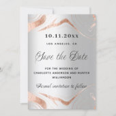 Zilveren roos gouden marmer moderne QR code bruilo Save The Date (Voorkant)