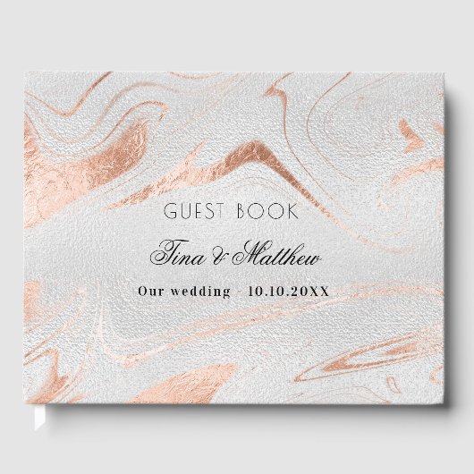 Zilveren roos gouden marmeren bruiloft gastenboek (Voorkant)