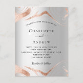 Zilveren roos gouden marmeren bruiloft uitnodiging briefkaart (Voorkant)