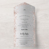 Zilveren roos gouden monogram bruiloft all in one uitnodiging (Binnen)