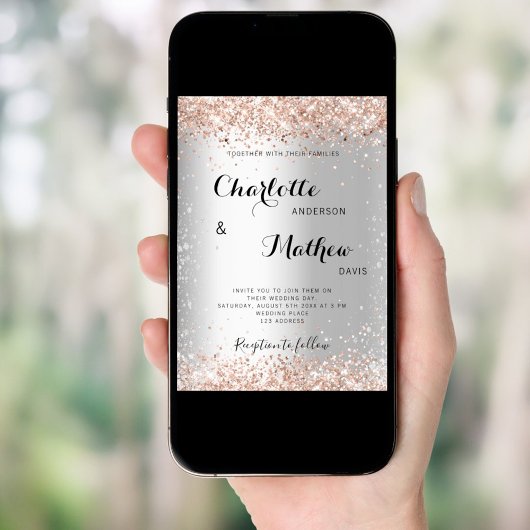 Zilveren roos gouden sprankeling formele bruiloft kaart