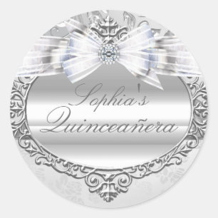 Zilveren Roos & Strik Quinceanera Sticker