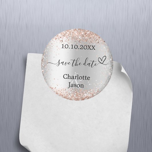 Zilveren roosgouden hart boho bruiloft Save the Da Magneet