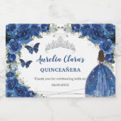 Zilveren Royal Blue Floral Quinceañera Verjaardag Sparkling Wijnetiket (Enkel label)